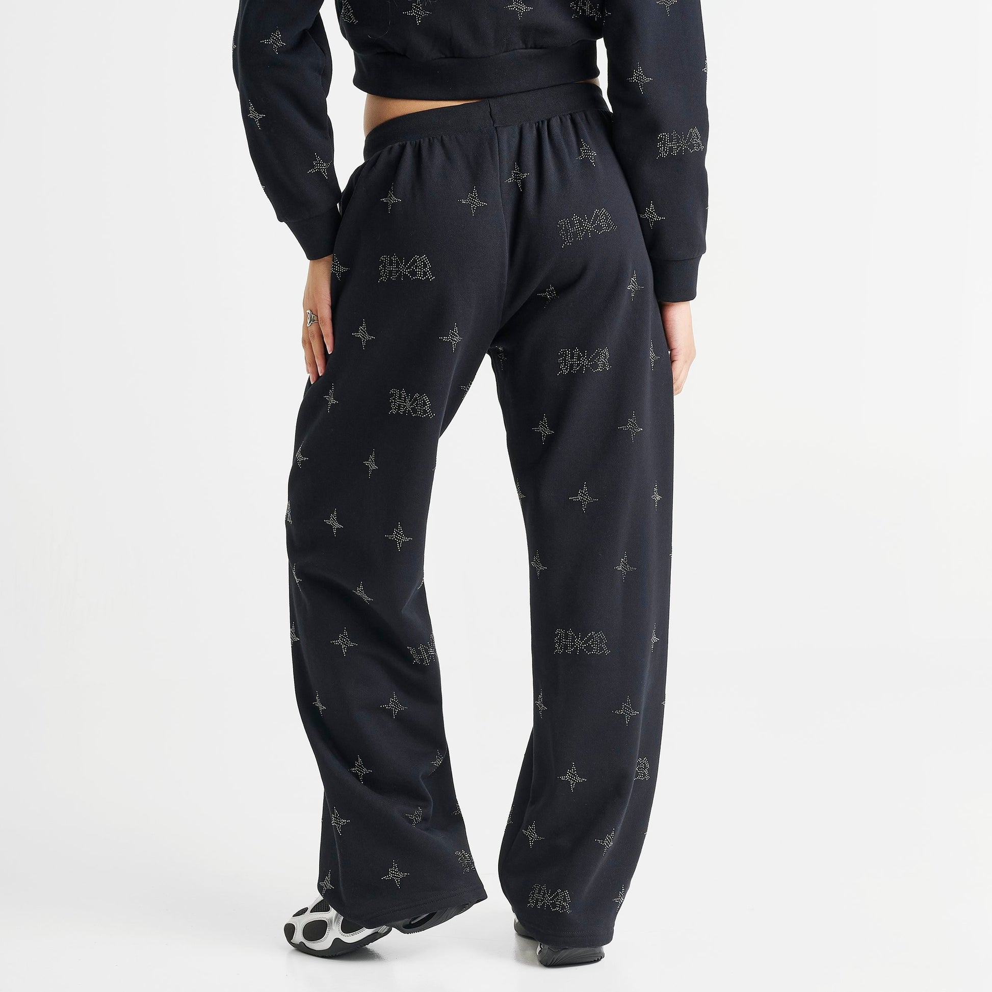 Women's Hoodrich Razor Rhinestone Wide-Leg Jogger Pants - Black