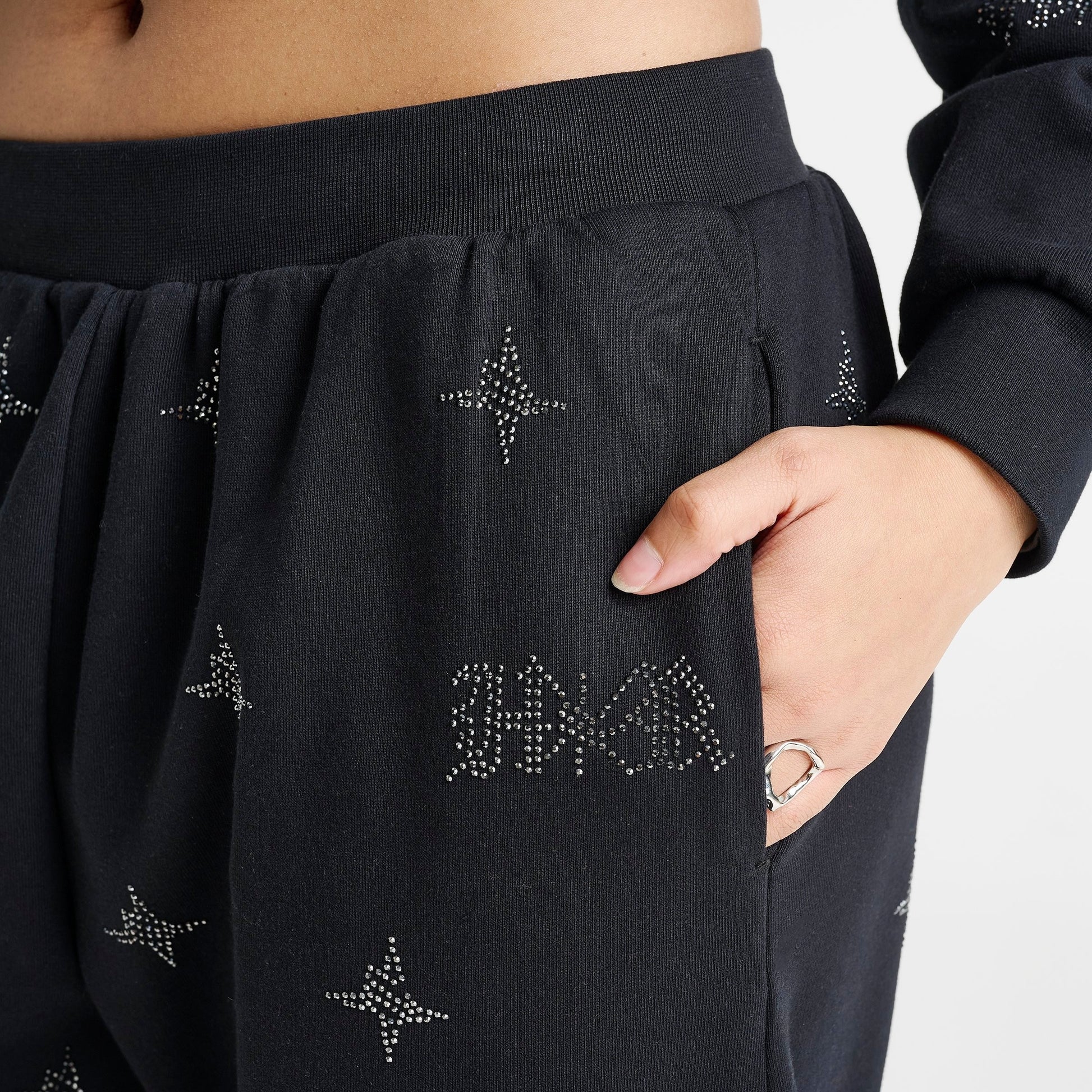 Women's Hoodrich Razor Rhinestone Wide-Leg Jogger Pants - Black