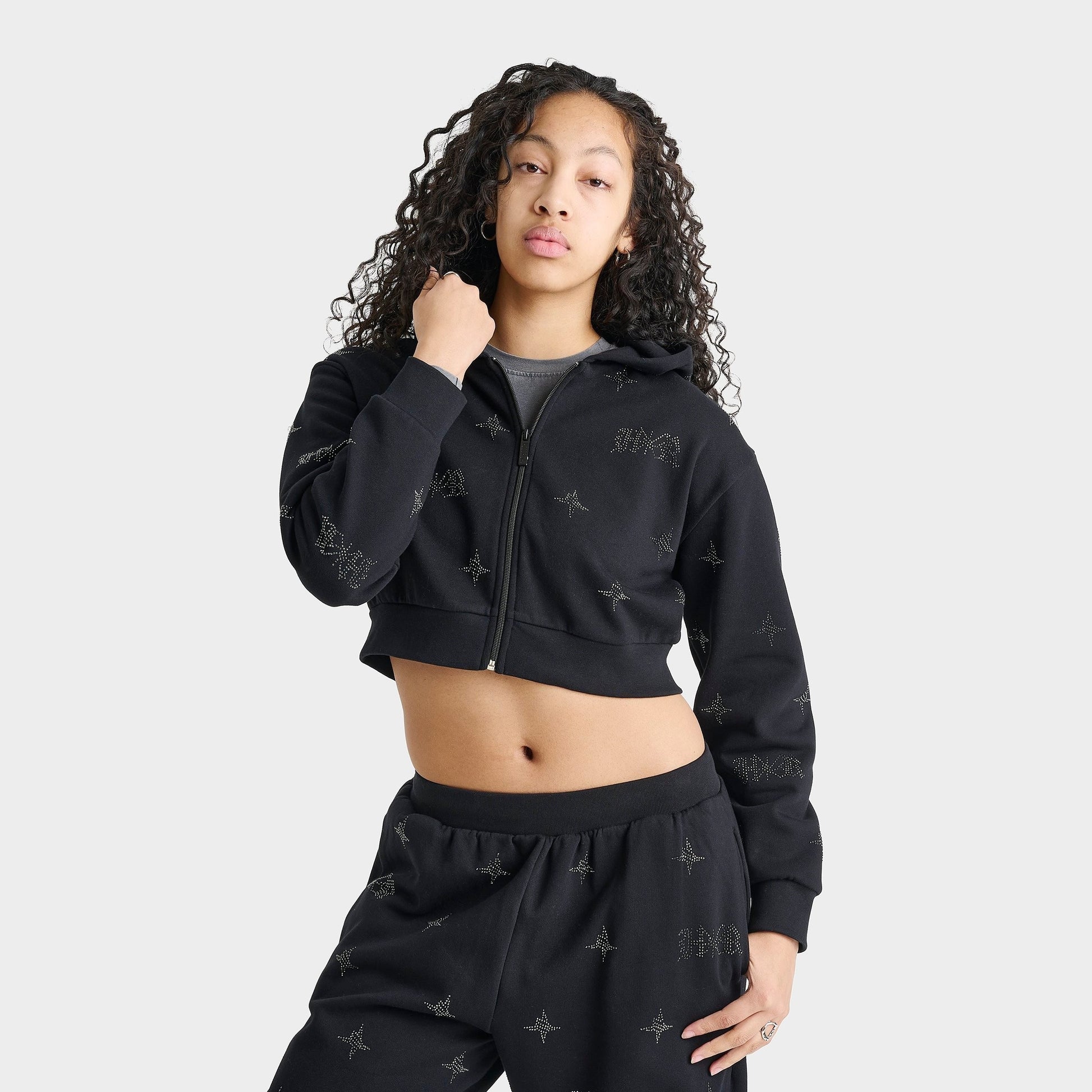 Women's Hoodrich Razor Rhinestone Cropped Full-Zip Hoodie - Black