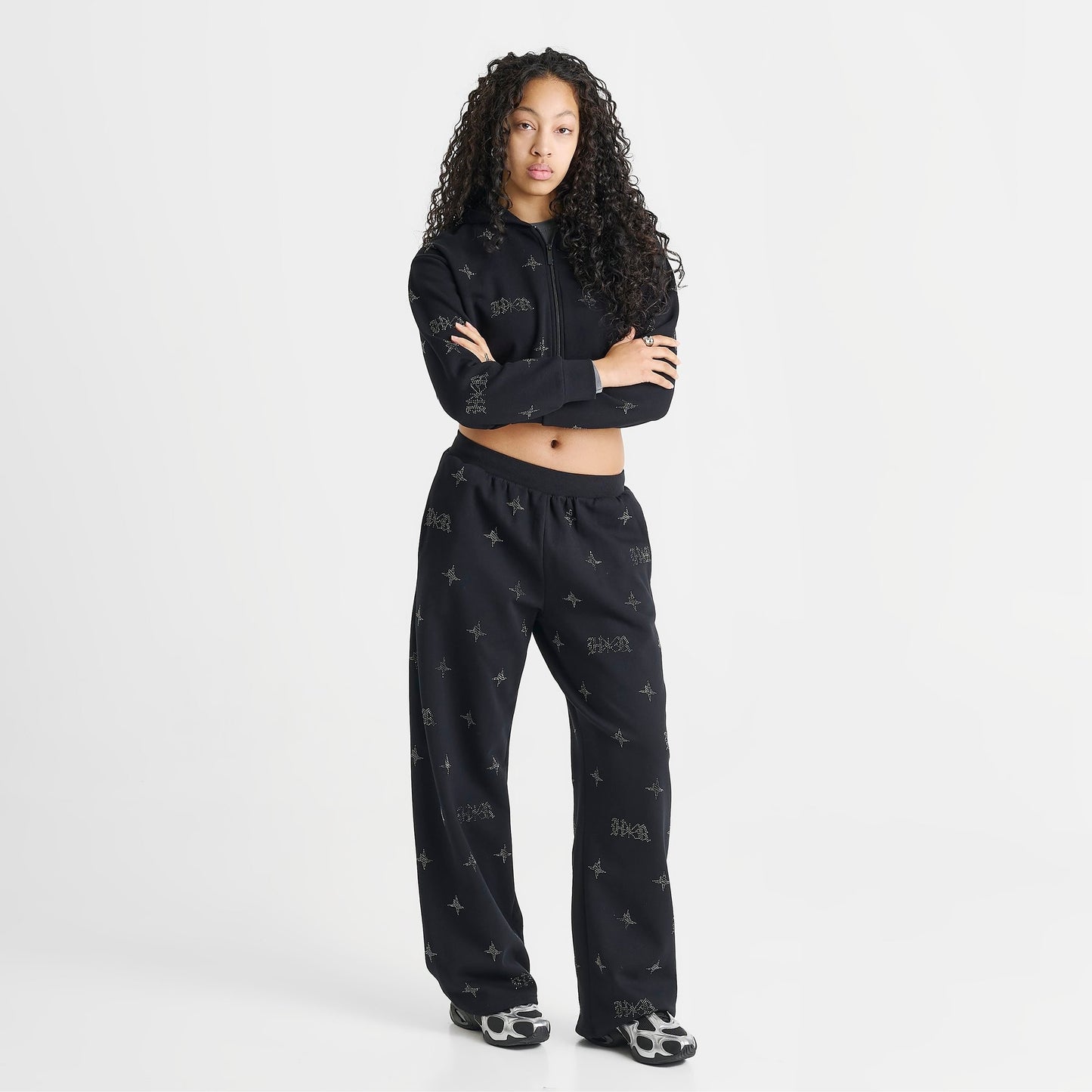 Women's Hoodrich Razor Rhinestone Cropped Full-Zip Hoodie - Black