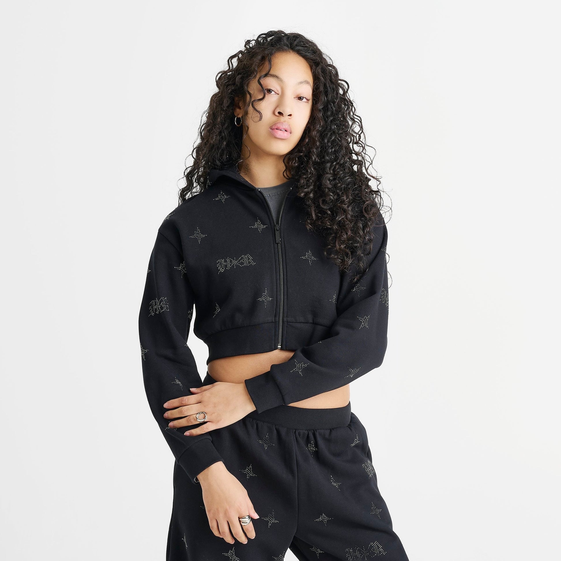 Women's Hoodrich Razor Rhinestone Cropped Full-Zip Hoodie - Black