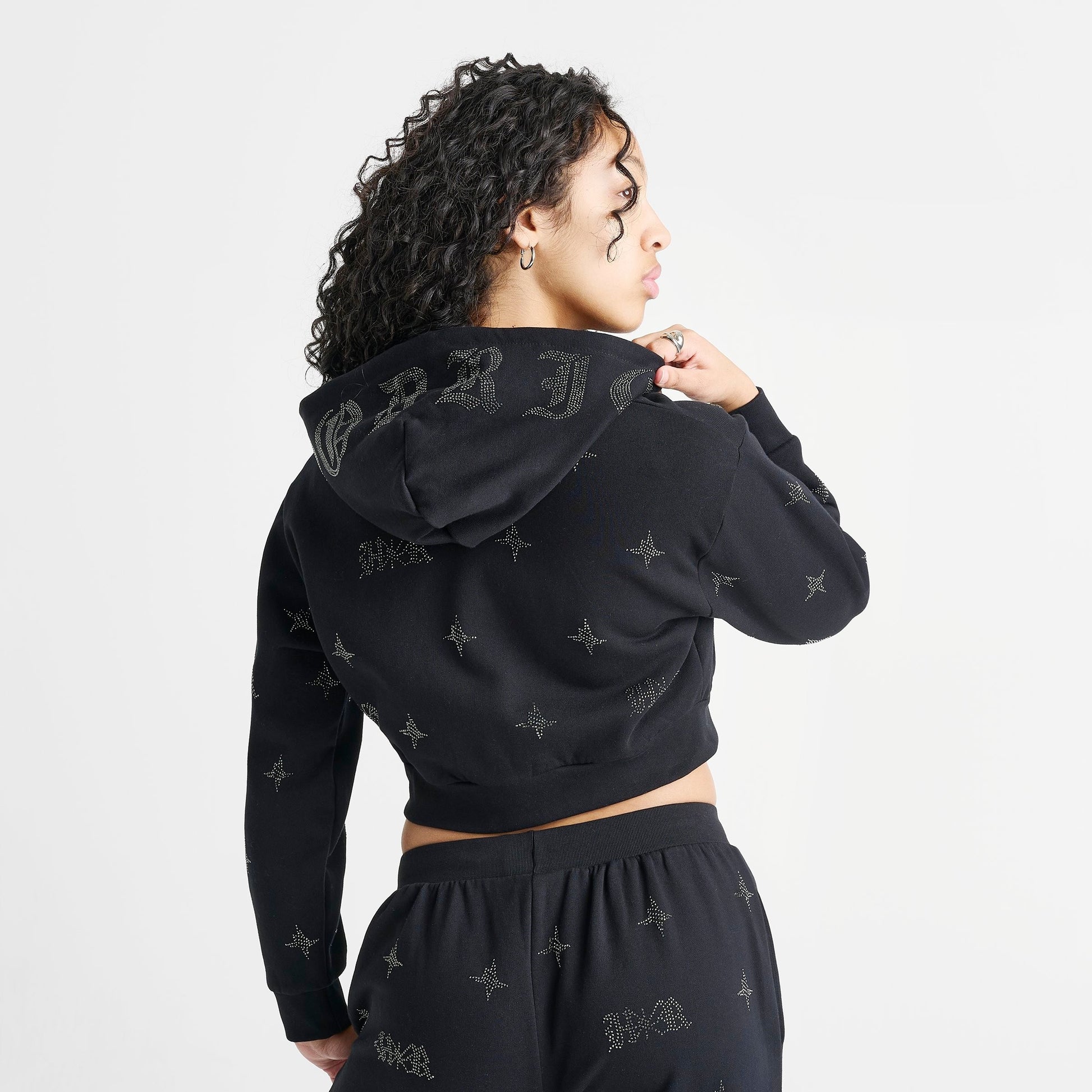Women's Hoodrich Razor Rhinestone Cropped Full-Zip Hoodie - Black