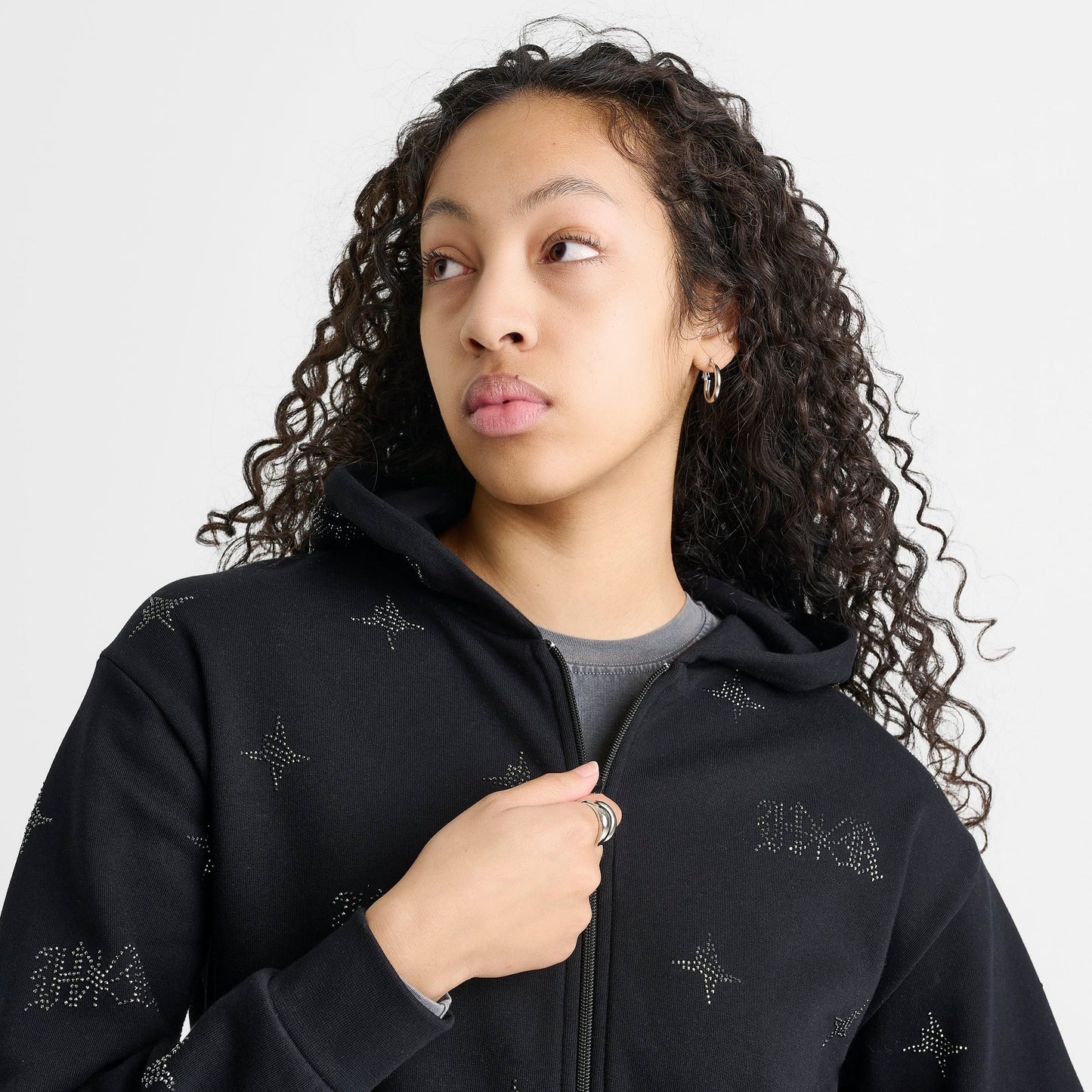 Women's Hoodrich Razor Rhinestone Cropped Full-Zip Hoodie - Black