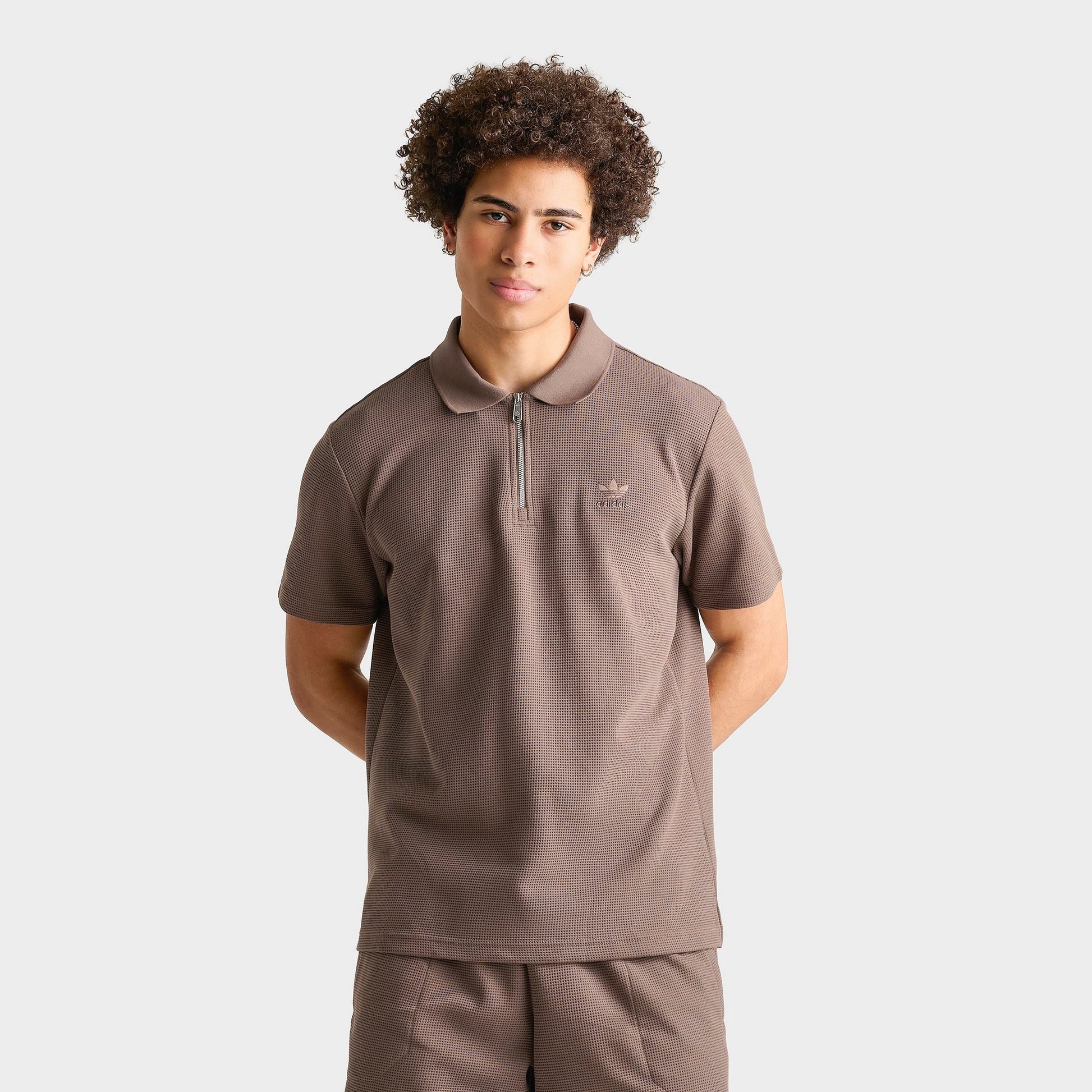 Men's adidas Originals Trefoil Essentials Waffle Polo Shirt - Earth Strata