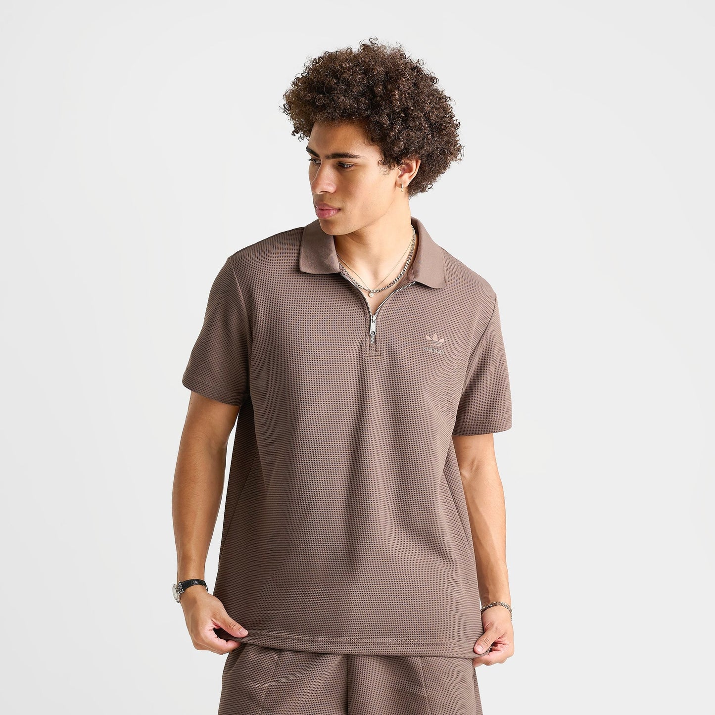 Men's adidas Originals Trefoil Essentials Waffle Polo Shirt - Earth Strata