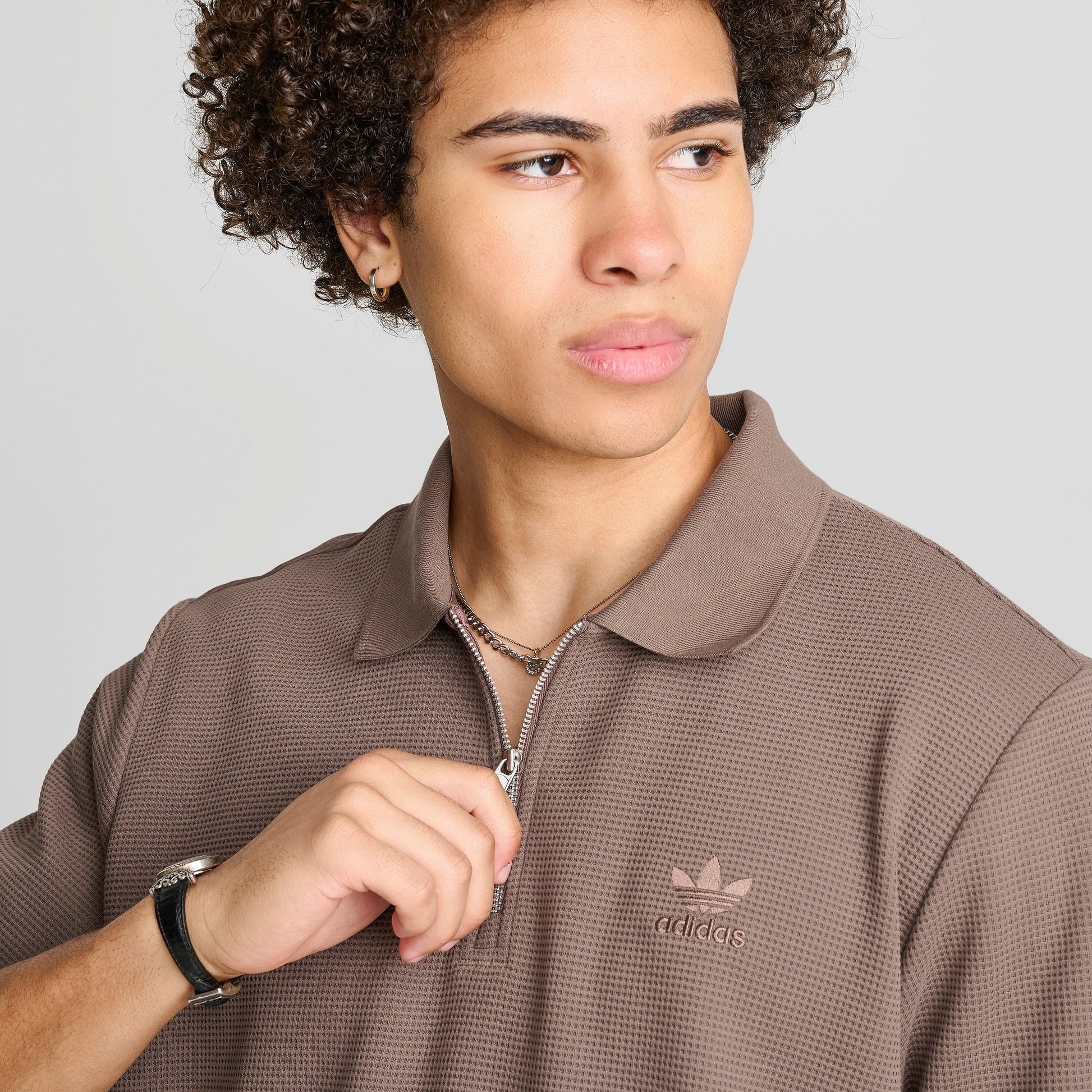 Men's adidas Originals Trefoil Essentials Waffle Polo Shirt - Earth Strata