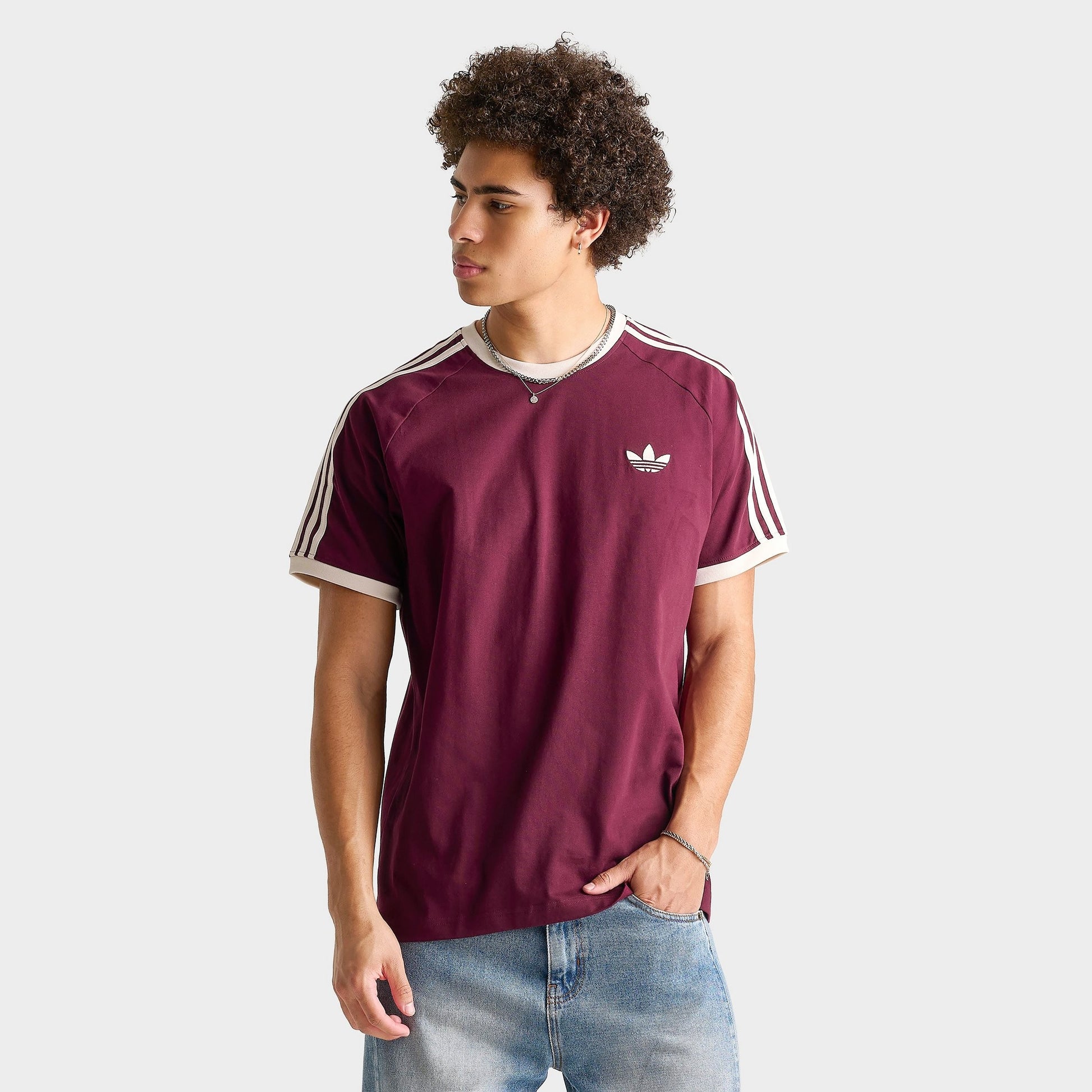 Men's adidas Originals Cali T-Shirt - Maroon/Wonder White