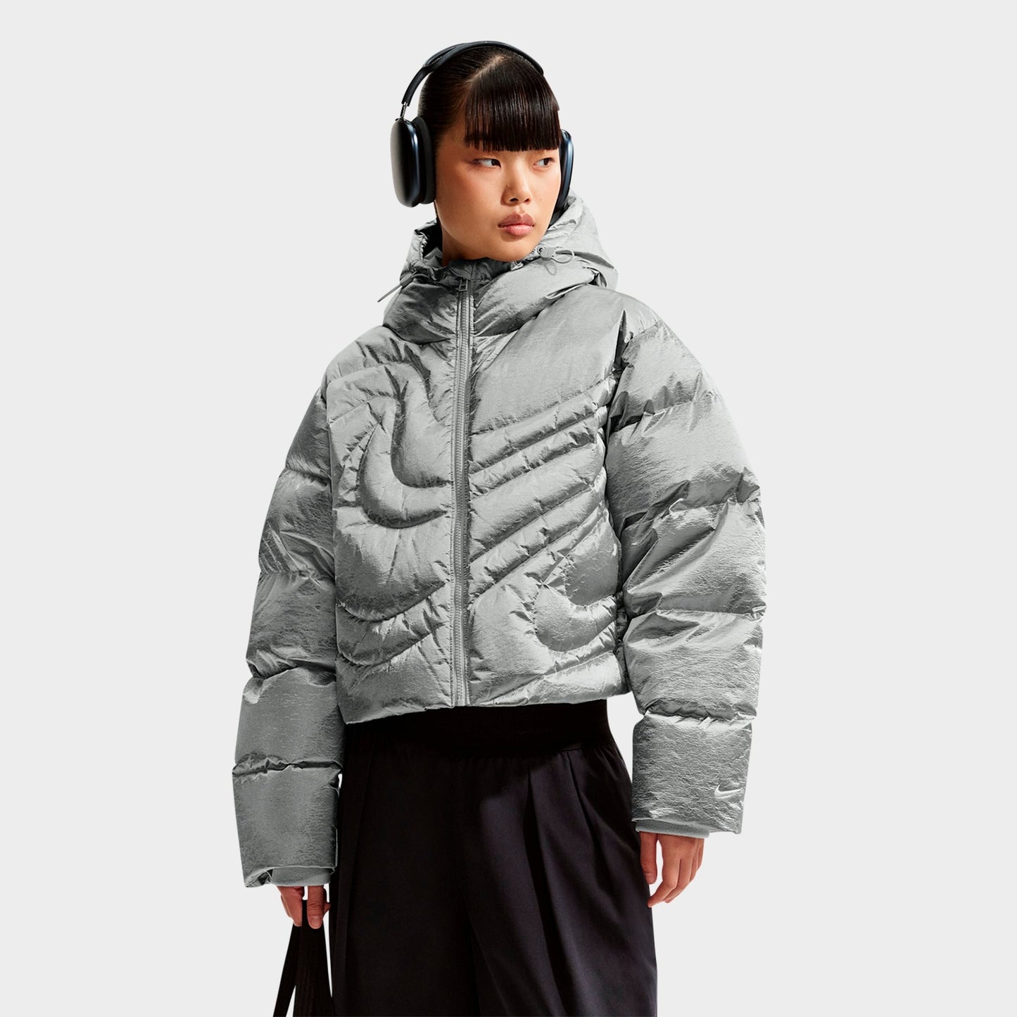 Women's Nike Sportswear Swoosh Series Therma-FIT Oversized Down Puffer Jacket - Metallic Silver/Light Smoke Grey