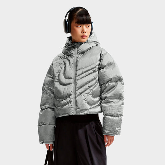 Women's Nike Sportswear Swoosh Series Therma-FIT Oversized Down Puffer Jacket - Metallic Silver/Light Smoke Grey
