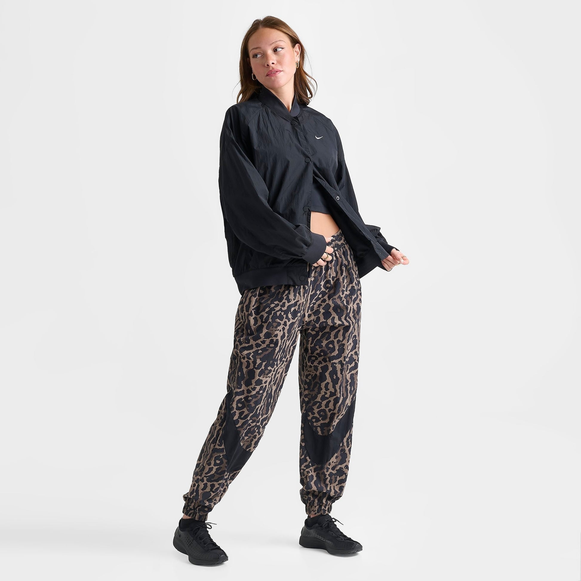 Women's Nike Sportswear Oversized Varsity Jacket - Black/Black/Black/White