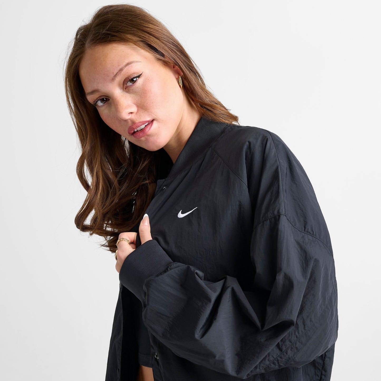 Women's Nike Sportswear Oversized Varsity Jacket - Black/Black/Black/White