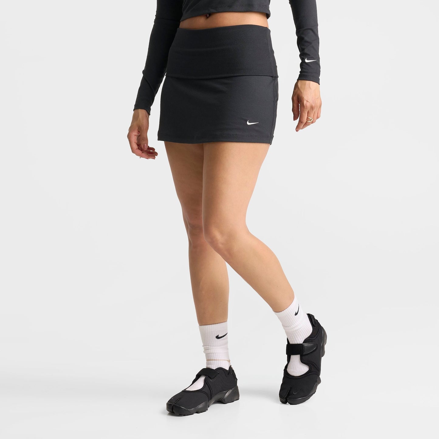 Women's Nike Sportswear Chill Knit Mid-Rise Tight Ribbed Skort - Black/Sail