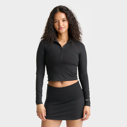 Women's Nike Sportswear Chill Knit Quarter-Zip Long-Sleeve Ribbed Top - Black/Sail