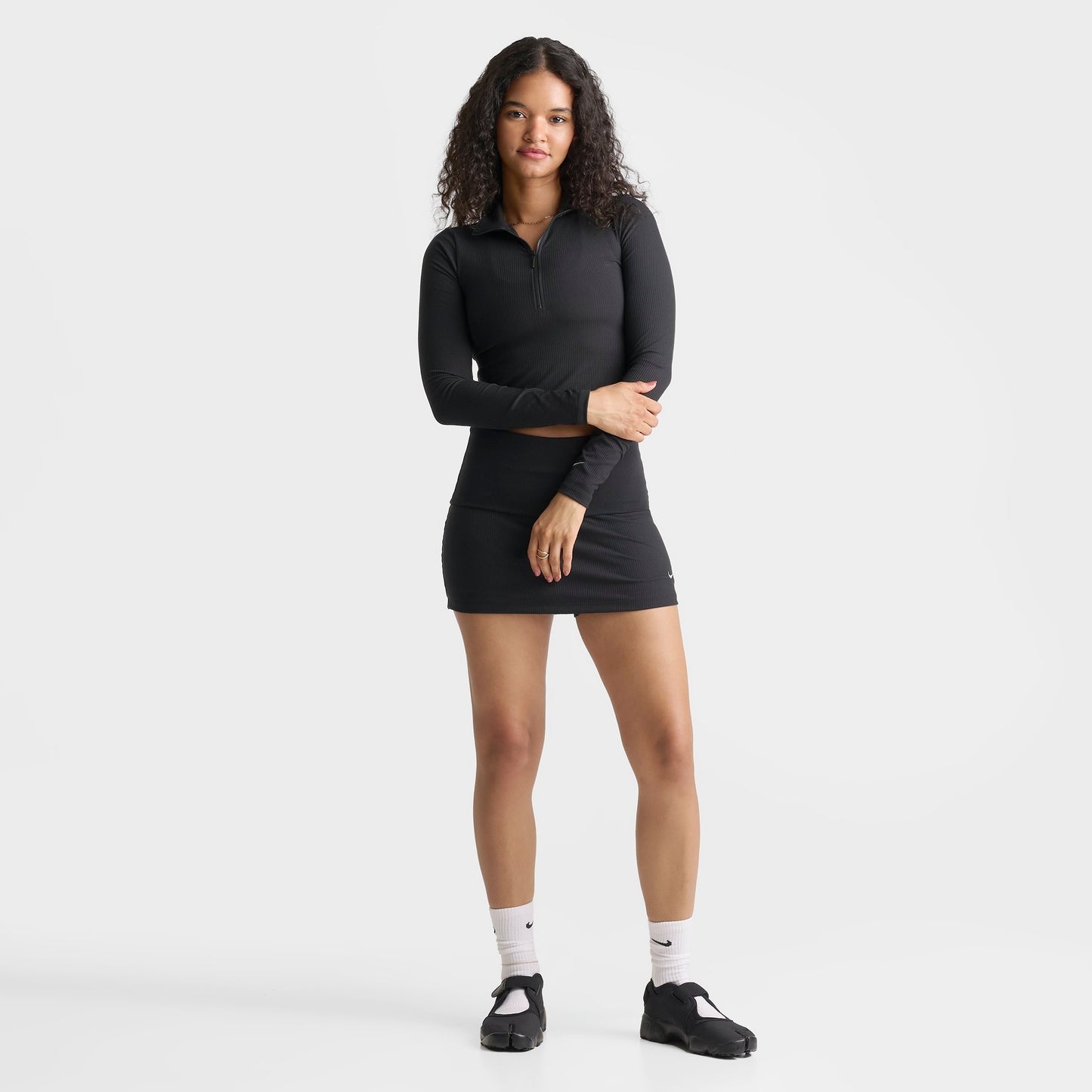 Women's Nike Sportswear Chill Knit Quarter-Zip Long-Sleeve Ribbed Top - Black/Sail