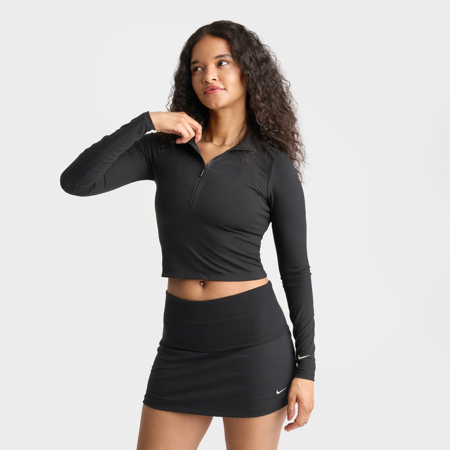 Women's Nike Sportswear Chill Knit Quarter-Zip Long-Sleeve Ribbed Top - Black/Sail