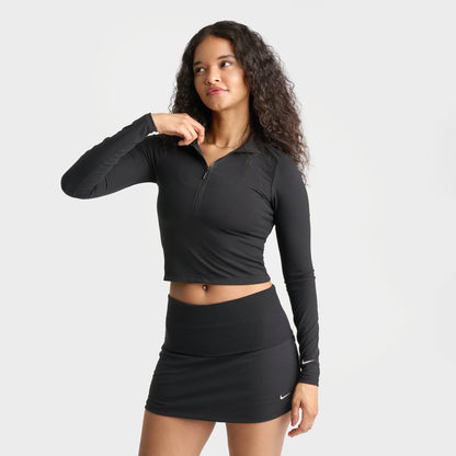 Women's Nike Sportswear Chill Knit Quarter-Zip Long-Sleeve Ribbed Top - Black/Sail