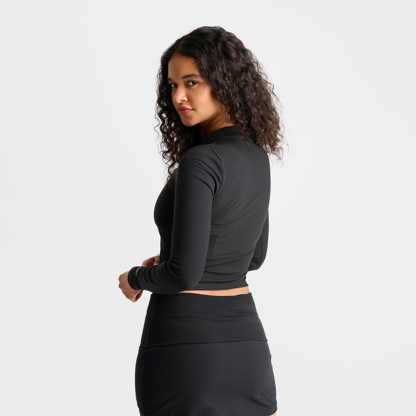 Women's Nike Sportswear Chill Knit Quarter-Zip Long-Sleeve Ribbed Top - Black/Sail