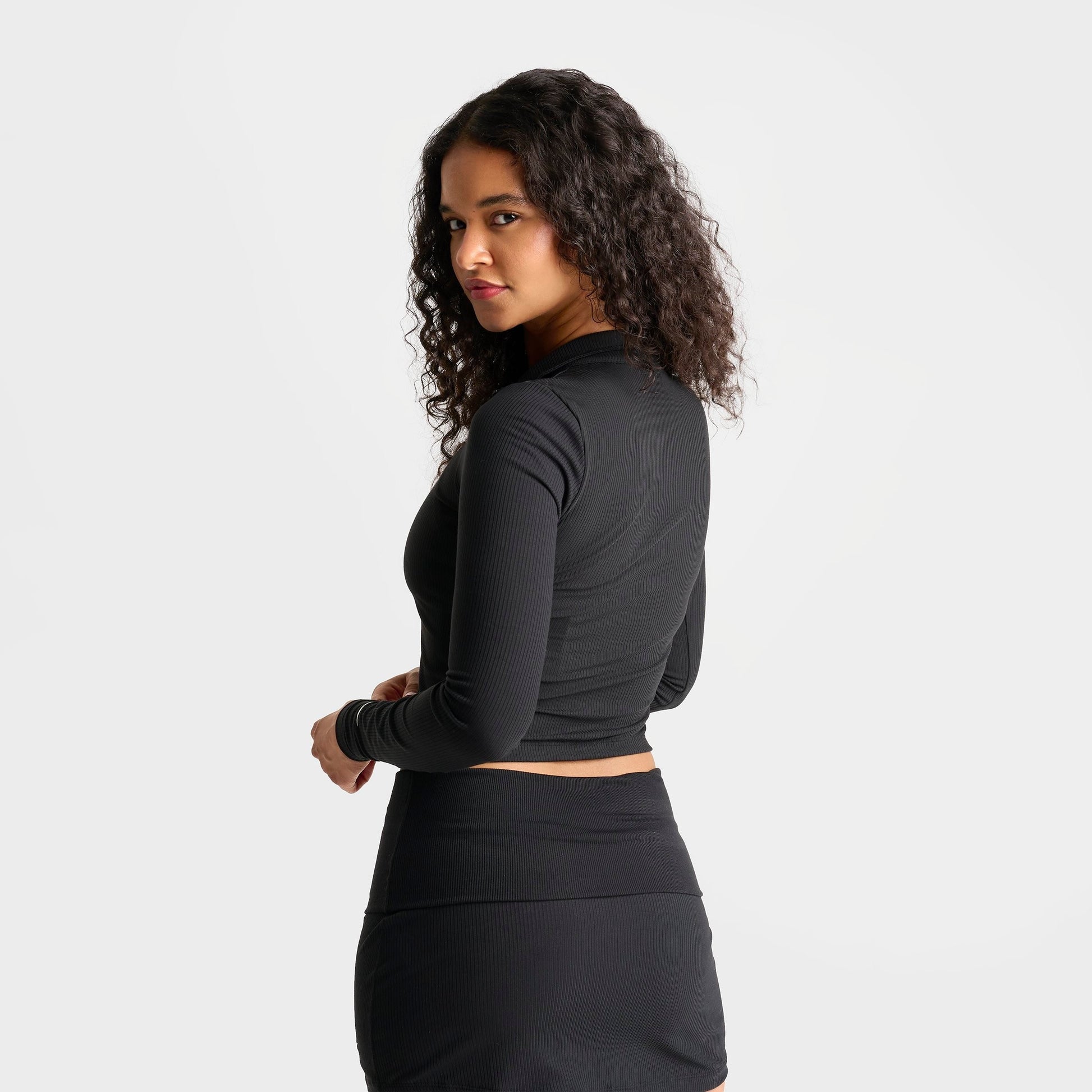 Women's Nike Sportswear Chill Knit Quarter-Zip Long-Sleeve Ribbed Top - Black/Sail
