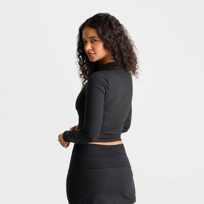 Women's Nike Sportswear Chill Knit Quarter-Zip Long-Sleeve Ribbed Top - Black/Sail