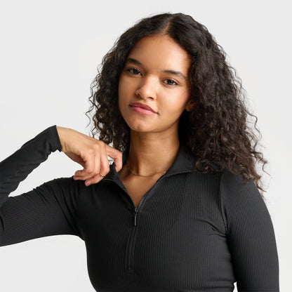 Women's Nike Sportswear Chill Knit Quarter-Zip Long-Sleeve Ribbed Top - Black/Sail