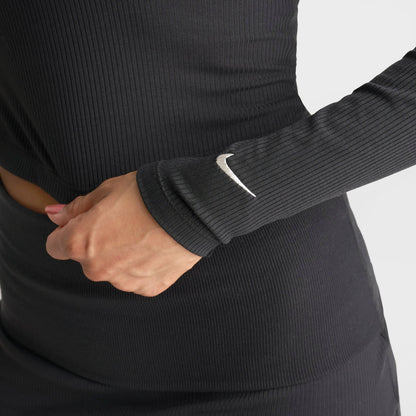 Women's Nike Sportswear Chill Knit Quarter-Zip Long-Sleeve Ribbed Top - Black/Sail