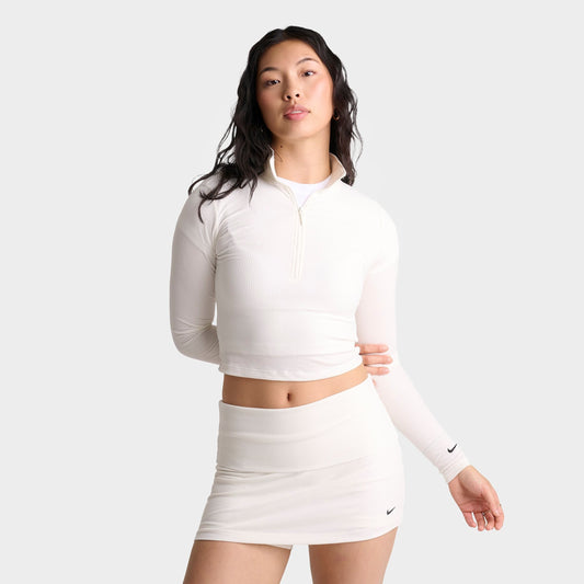 Women's Nike Sportswear Chill Knit Quarter-Zip Long-Sleeve Ribbed Top - Sail/Black