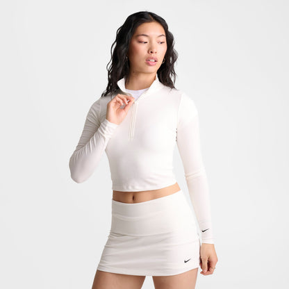 Women's Nike Sportswear Chill Knit Quarter-Zip Long-Sleeve Ribbed Top - Sail/Black