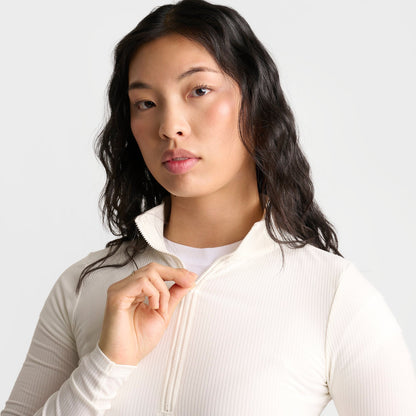 Women's Nike Sportswear Chill Knit Quarter-Zip Long-Sleeve Ribbed Top - Sail/Black