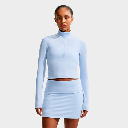 Women's Nike Sportswear Chill Knit Quarter-Zip Long-Sleeve Ribbed Top - Hydrogen Blue/Sail