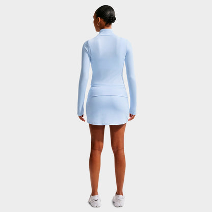 Women's Nike Sportswear Chill Knit Quarter-Zip Long-Sleeve Ribbed Top - Hydrogen Blue/Sail