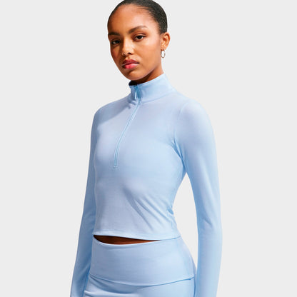 Women's Nike Sportswear Chill Knit Quarter-Zip Long-Sleeve Ribbed Top - Hydrogen Blue/Sail