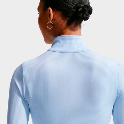 Women's Nike Sportswear Chill Knit Quarter-Zip Long-Sleeve Ribbed Top - Hydrogen Blue/Sail