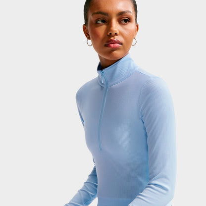 Women's Nike Sportswear Chill Knit Quarter-Zip Long-Sleeve Ribbed Top - Hydrogen Blue/Sail
