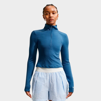 Women's Nike Sportswear Chill Knit Quarter-Zip Long-Sleeve Ribbed Top - Mystic Navy/Sail