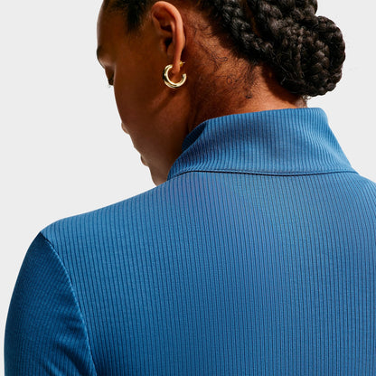 Women's Nike Sportswear Chill Knit Quarter-Zip Long-Sleeve Ribbed Top - Mystic Navy/Sail