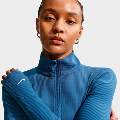 Women's Nike Sportswear Chill Knit Quarter-Zip Long-Sleeve Ribbed Top - Mystic Navy/Sail