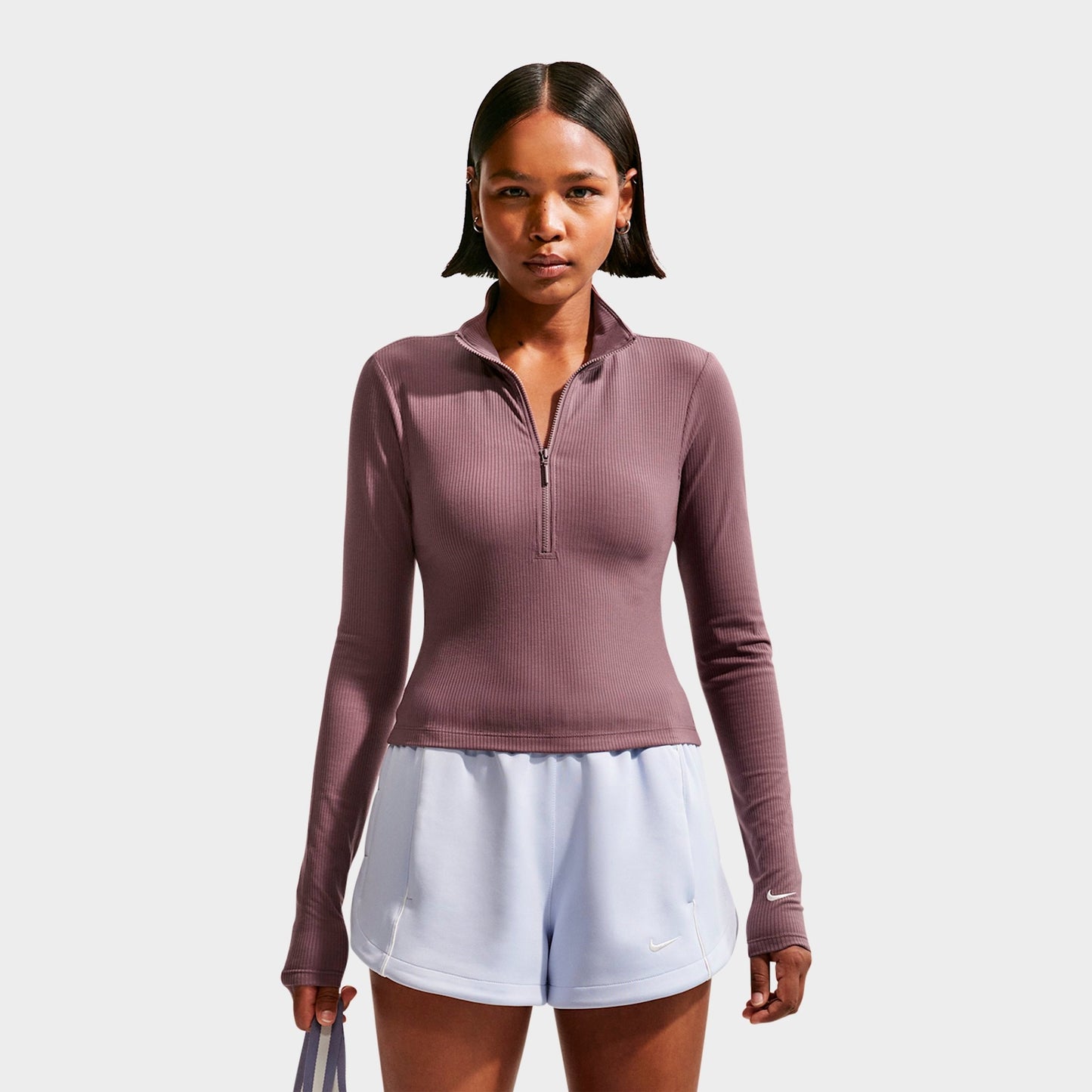 Women's Nike Sportswear Chill Knit Quarter-Zip Long-Sleeve Ribbed Top - Tattoo/Sail