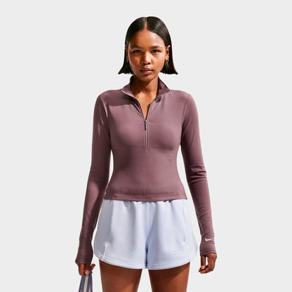 Women's Nike Sportswear Chill Knit Quarter-Zip Long-Sleeve Ribbed Top - Tattoo/Sail