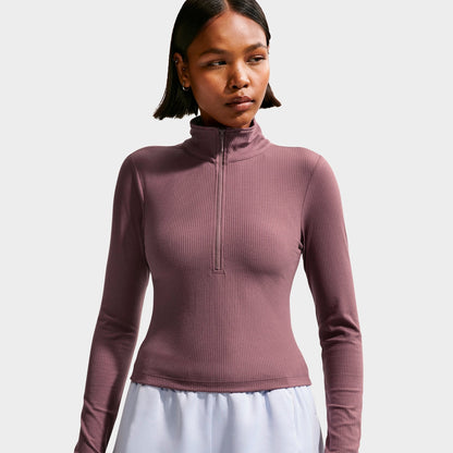 Women's Nike Sportswear Chill Knit Quarter-Zip Long-Sleeve Ribbed Top - Tattoo/Sail