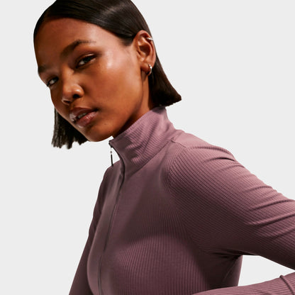 Women's Nike Sportswear Chill Knit Quarter-Zip Long-Sleeve Ribbed Top - Tattoo/Sail