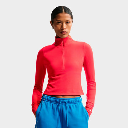 Women's Nike Sportswear Chill Knit Quarter-Zip Long-Sleeve Ribbed Top - Light Crimson/Sail