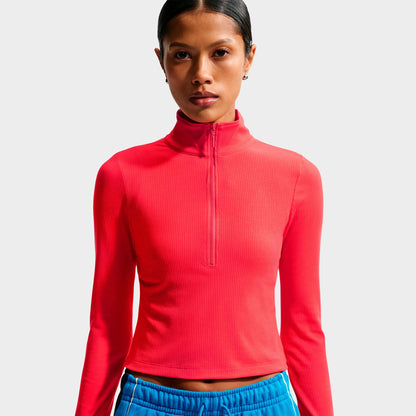Women's Nike Sportswear Chill Knit Quarter-Zip Long-Sleeve Ribbed Top - Light Crimson/Sail