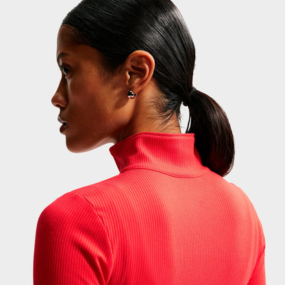 Women's Nike Sportswear Chill Knit Quarter-Zip Long-Sleeve Ribbed Top - Light Crimson/Sail