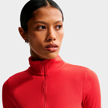 Women's Nike Sportswear Chill Knit Quarter-Zip Long-Sleeve Ribbed Top - Light Crimson/Sail