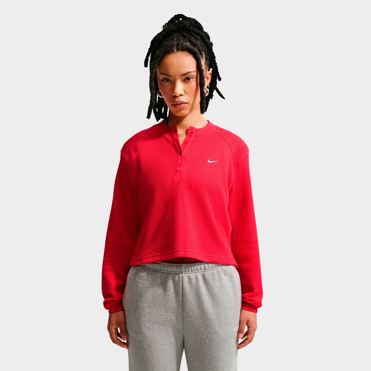 Women's Nike Sportswear Chill Waffle Oversized Long-Sleeve Henley Top - Light Crimson/Sail