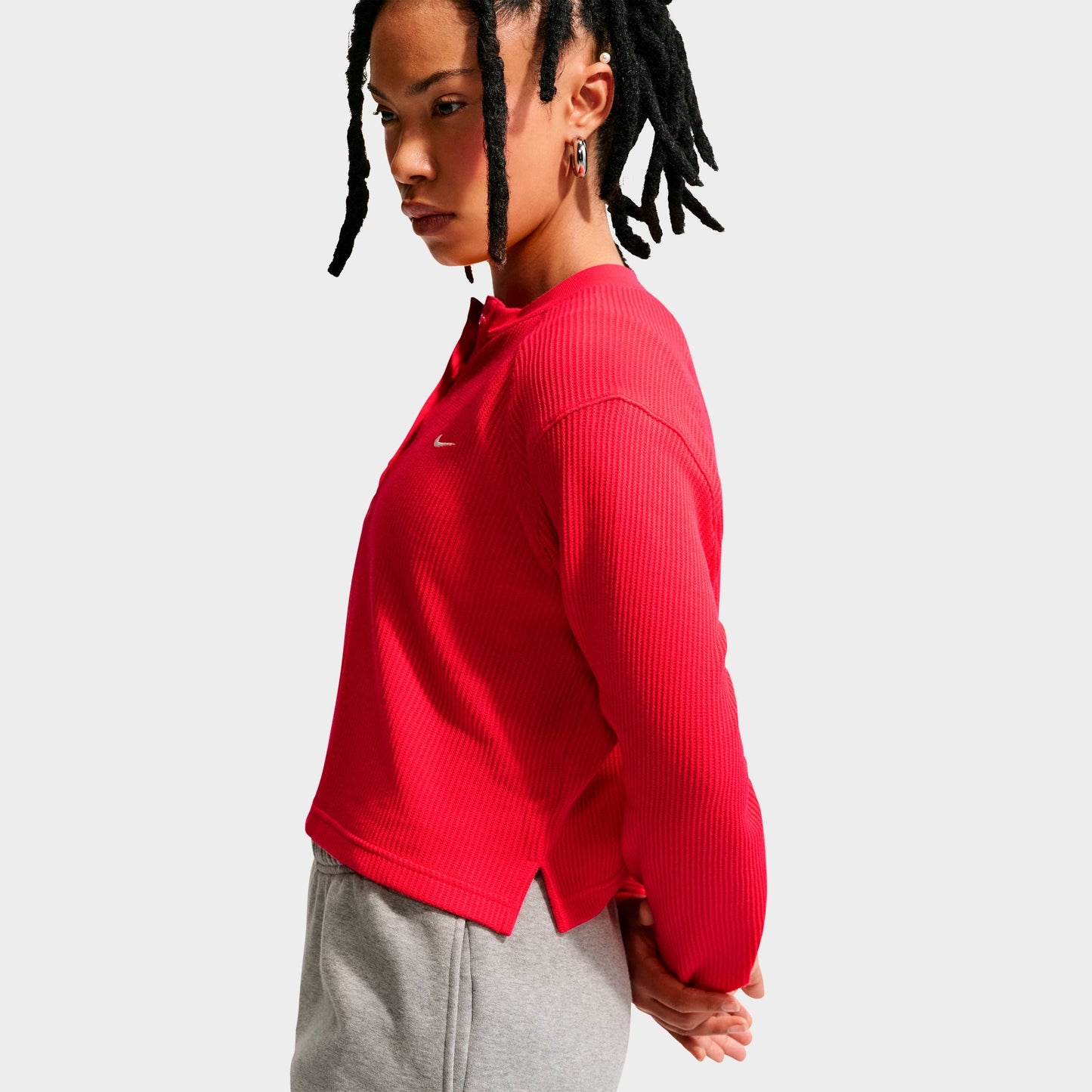 Women's Nike Sportswear Chill Waffle Oversized Long-Sleeve Henley Top - Light Crimson/Sail