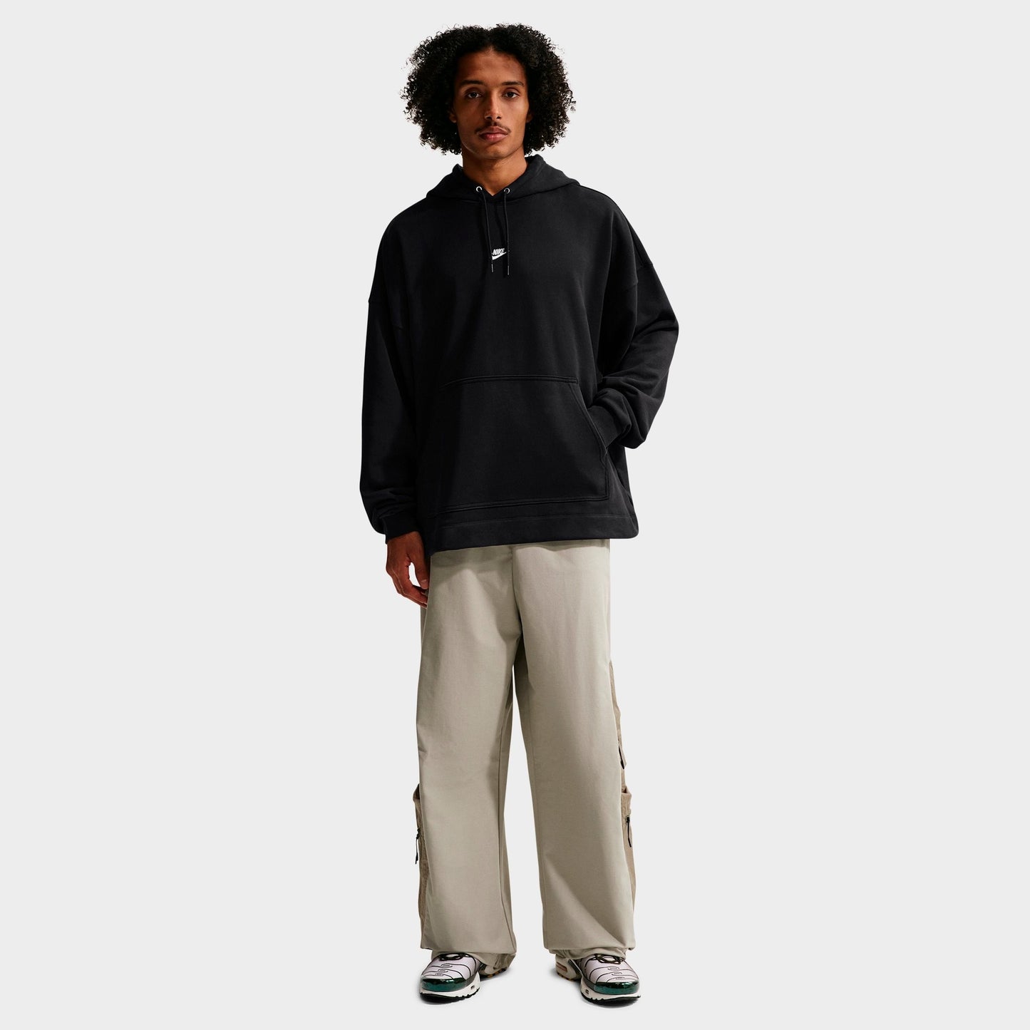 Men's Nike Sportswear Club Oversized French Terry Pullover Hoodie - Black/Black/White