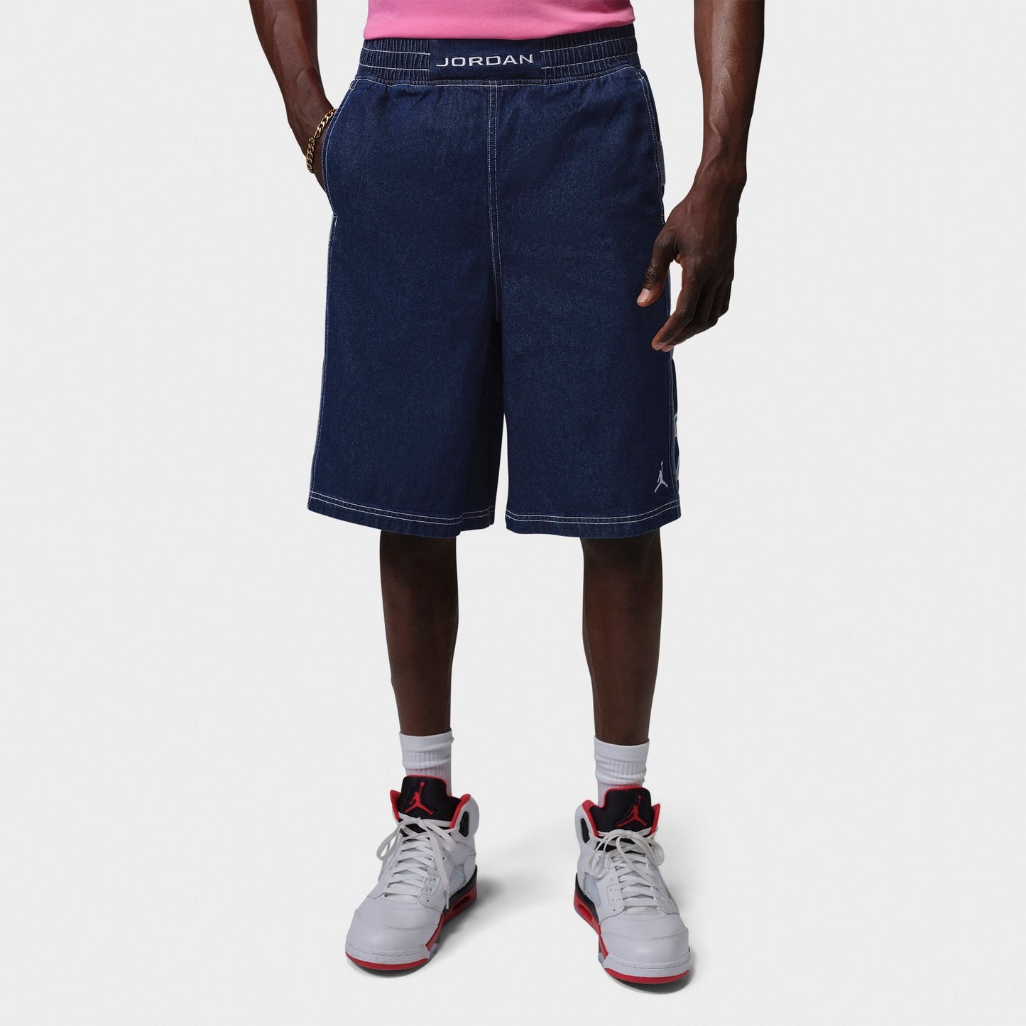 Men's Jordan Flight Club Baggy Denim Shorts - Blue Grey/White