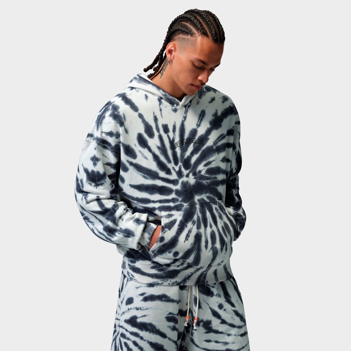 Men's Jordan Brooklyn Fleece Tie-Dye Festival Pullover Hoodie - Sail/Off-Noir/Black