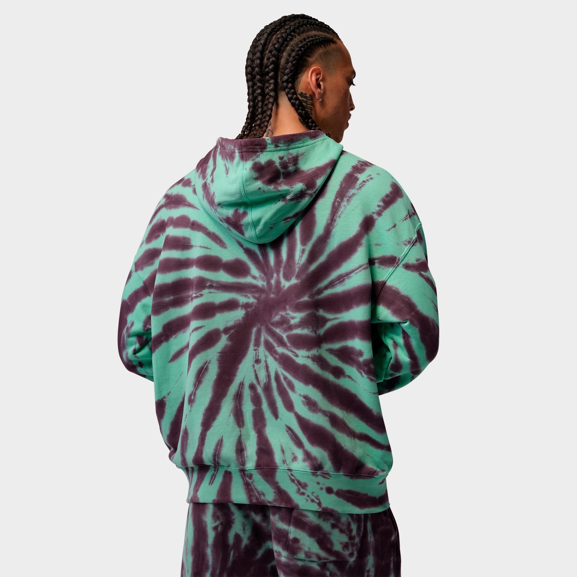 Men's Jordan Brooklyn Fleece Tie-Dye Festival Pullover Hoodie - Green Glow/Burgundy Ash/Pale Ivory